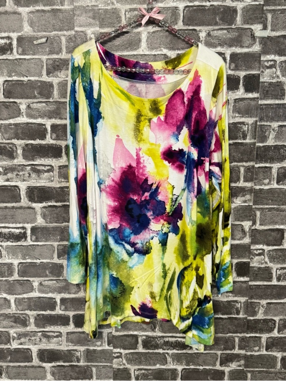 Soft Surroundings watercolor top bright long sleeve stretch